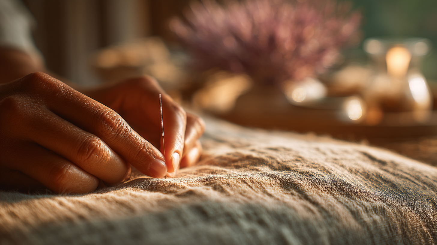 Close-up of practitioner hands preparing acupuncture needles, warm and precise